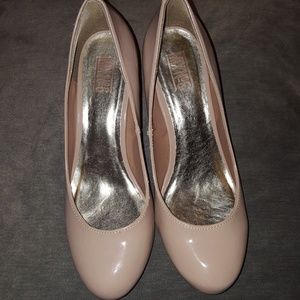 Taupe patent pumps